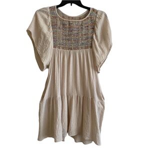 Davi & Dani‎ Beige/Tan Tunic Top/Dress Pockets, Flare Sleeves Size S